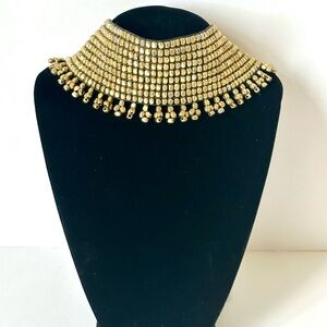 GOLD Beaded Statement Choker Necklace with tie back